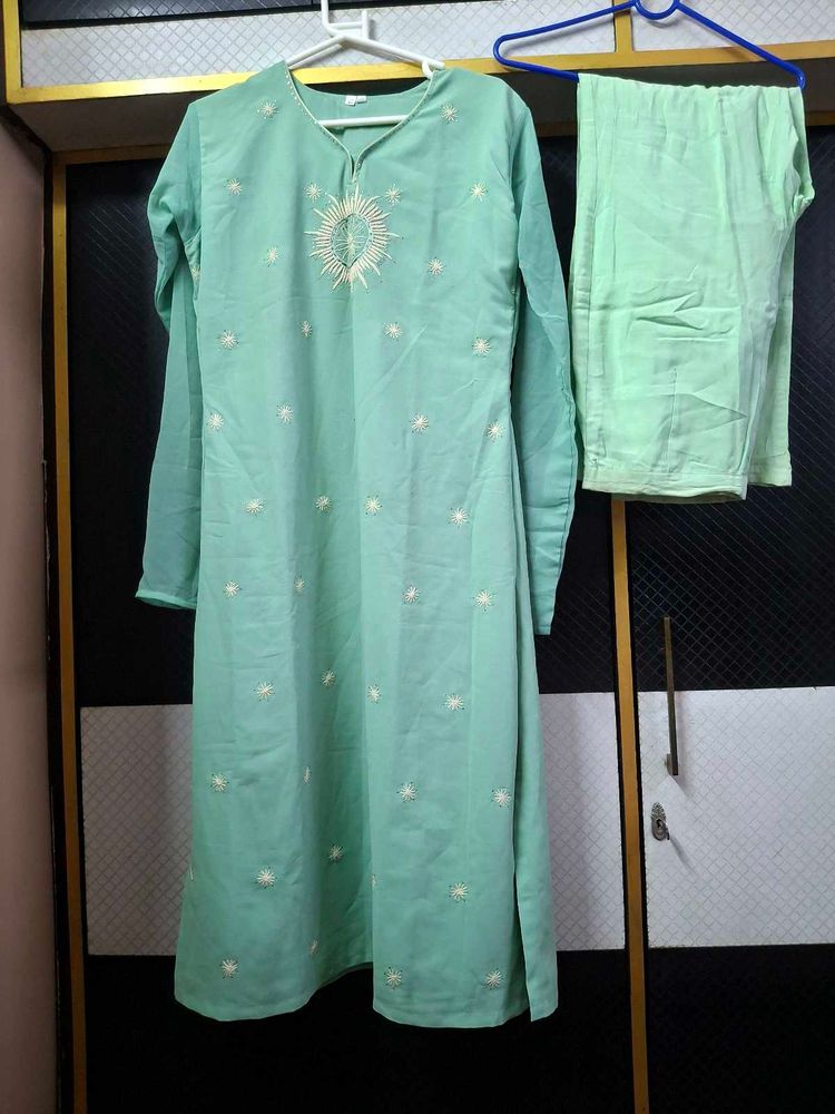 Mint Green Embroidered Kurta Set