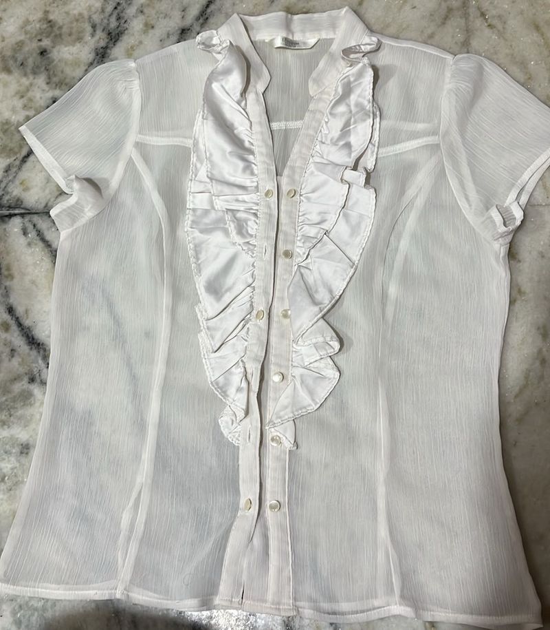 Elegant White Ruffled Blouse