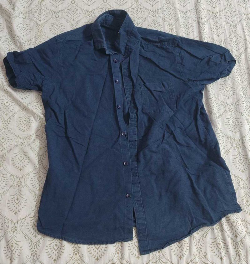 Classic Blue Short Sleeve Button-Up Shirt