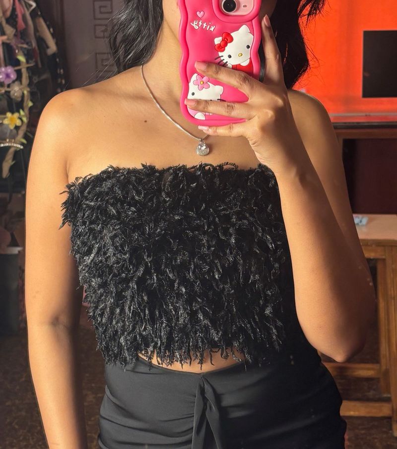 Fuzzy Strapless Tube Top