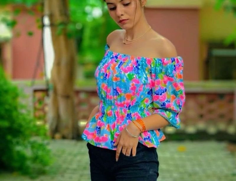 Colorful Off-Shoulder Smocked Top