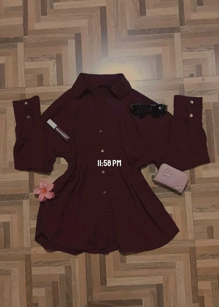 Maroon Collared Button-Up Shirt