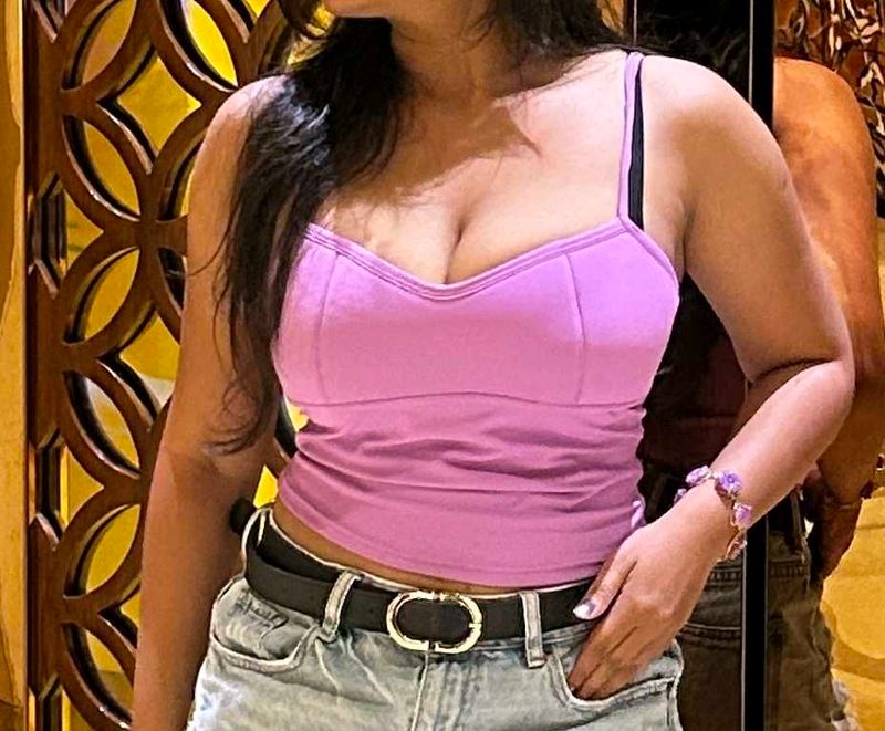 Lavender Strappy Y2k Top with Wood Accents