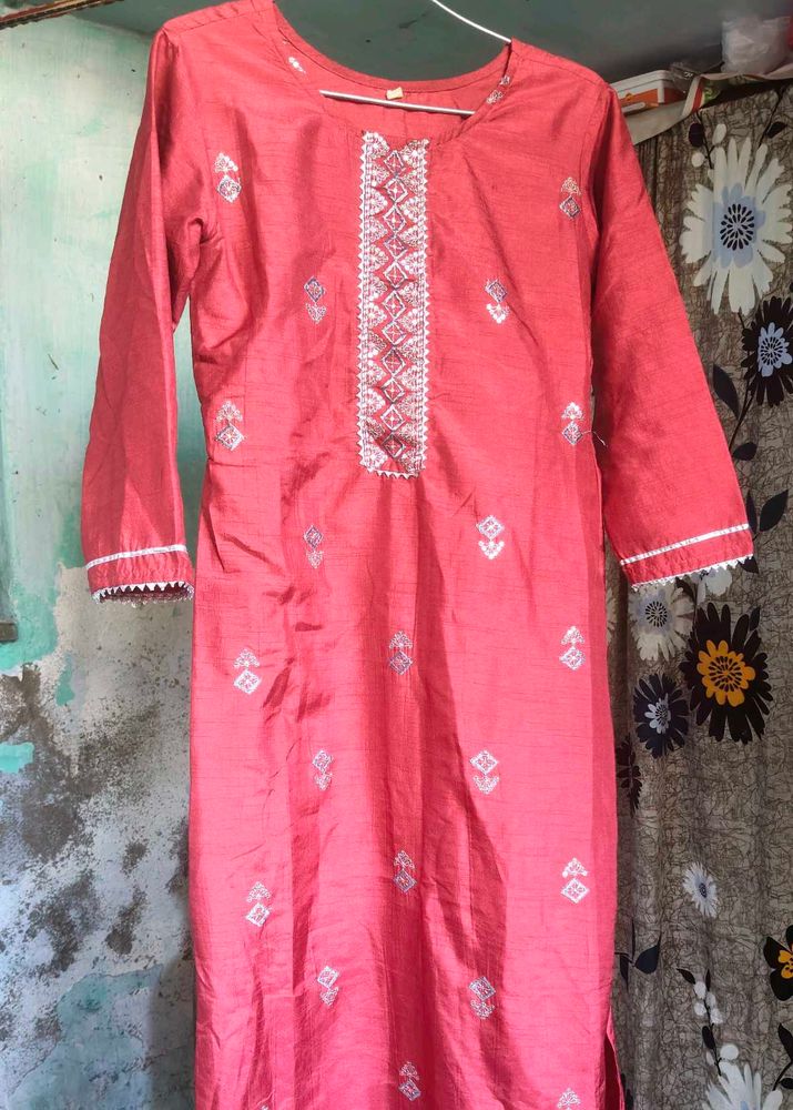 Stylish Coral Kurti with Embroidery