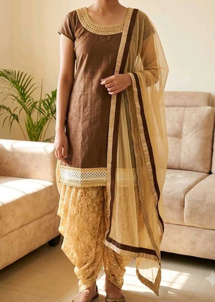 Elegant Brown Kurta Set with Dupatta