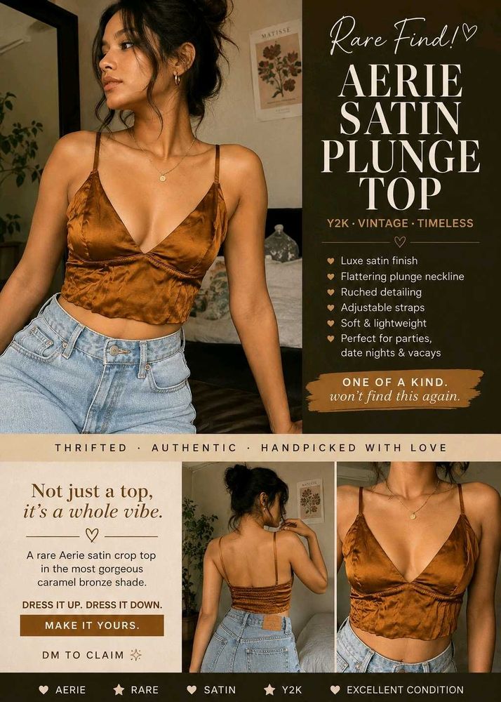 Aerie Satin Plunge Top - Copper Bronze