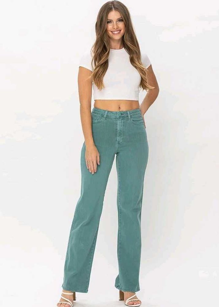 Teal Wide Leg High waisted Jeans