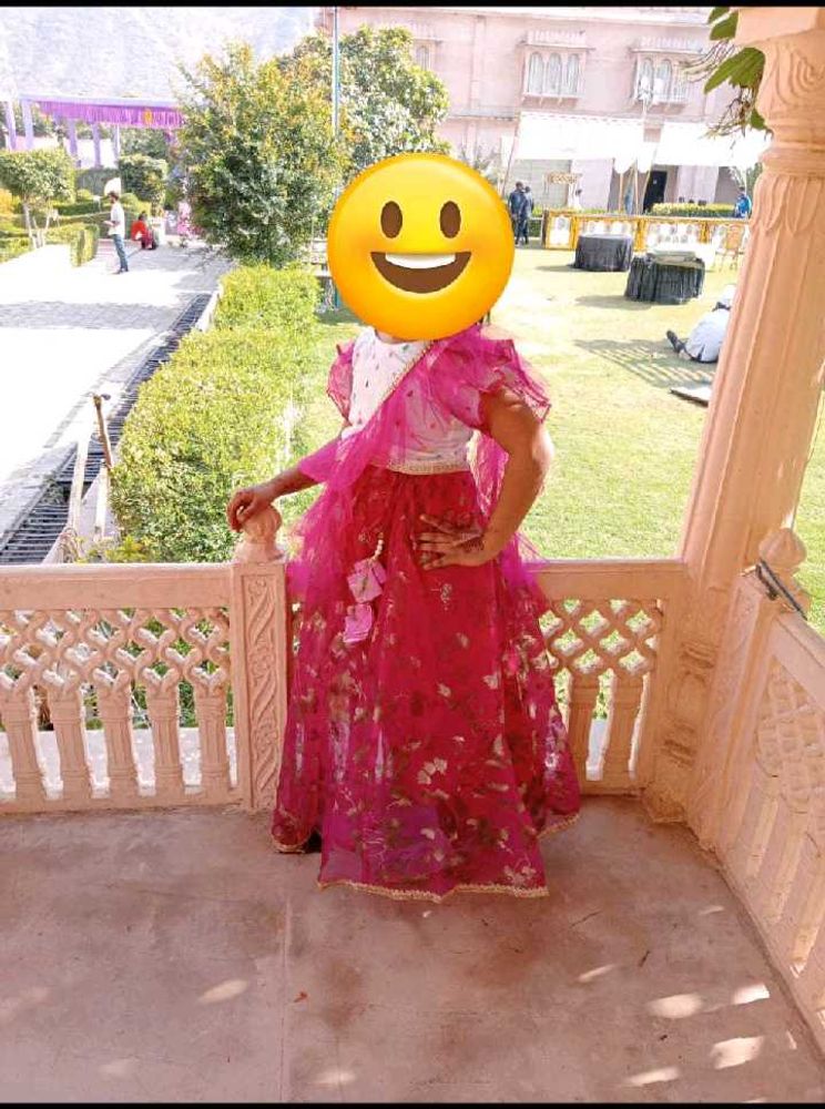 Rose Colour Lahanga Choli Dress For Kids