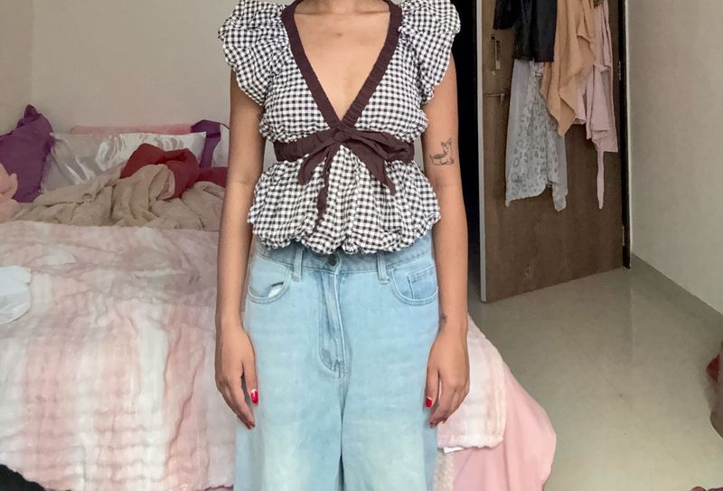 Cute Gingham Wrap Top