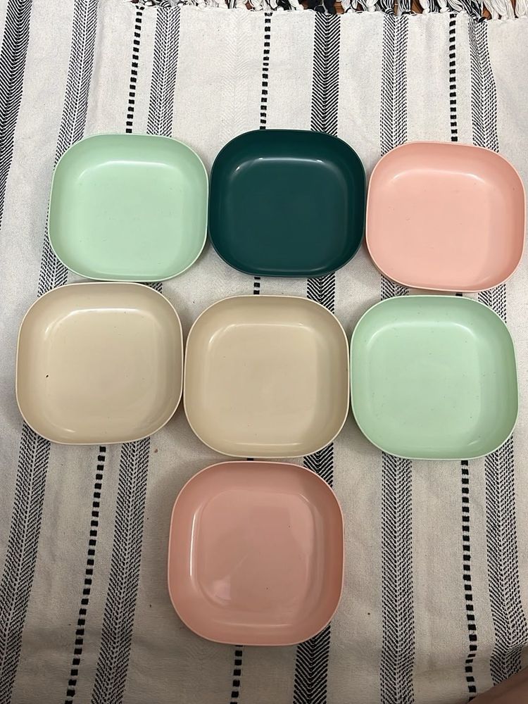 Set of 7 Pastel Square Plates