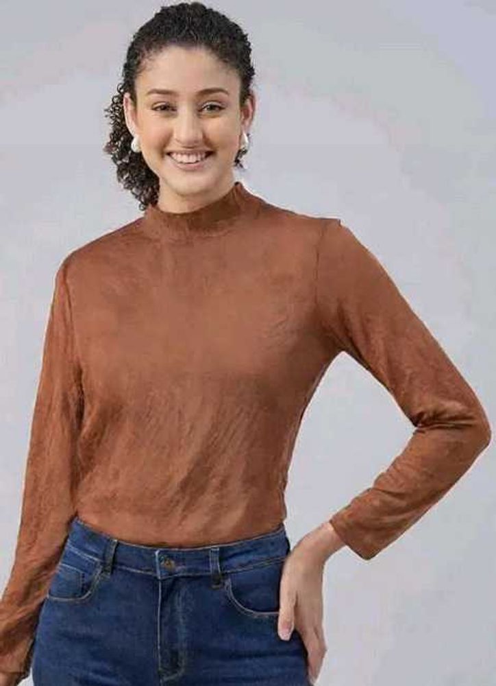 Brown Mock Neck Top LR-9