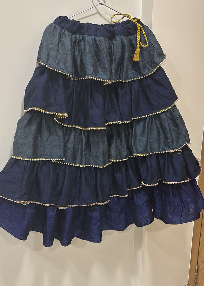 Tiered Denim-Look Ethnic Skirt