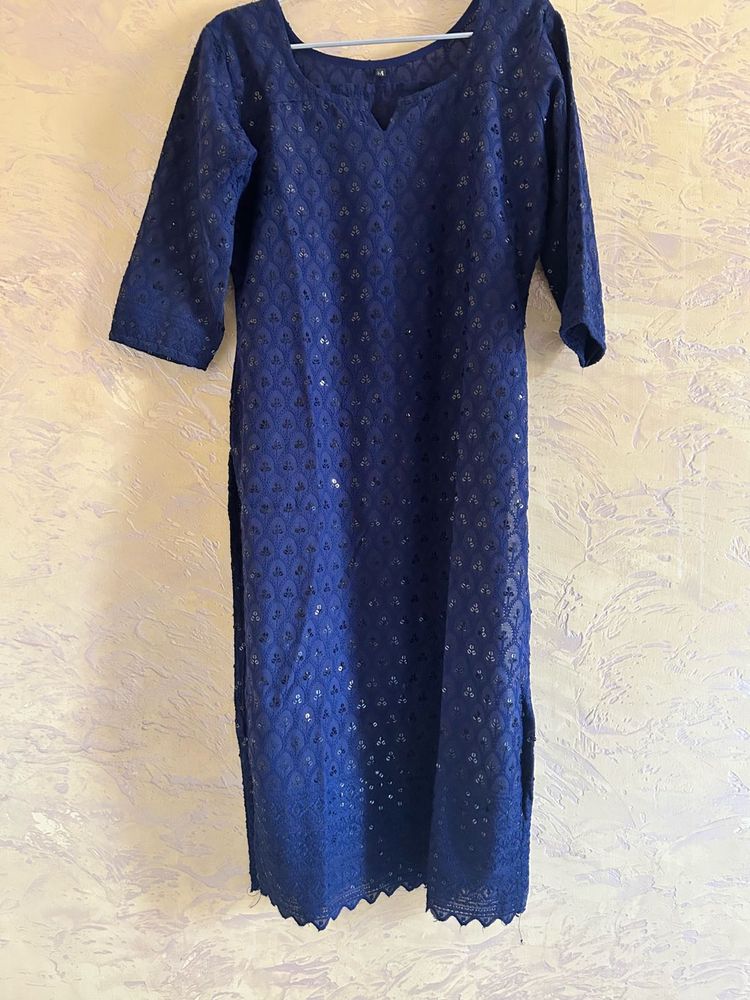 Navy Blue Embroidered Kurta