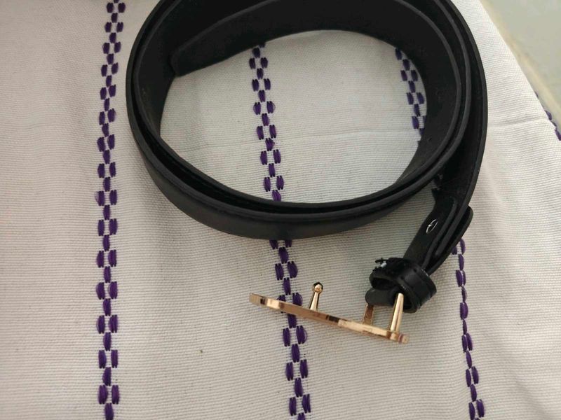 2 belts - cream and Black  Belt with Gold Buckle