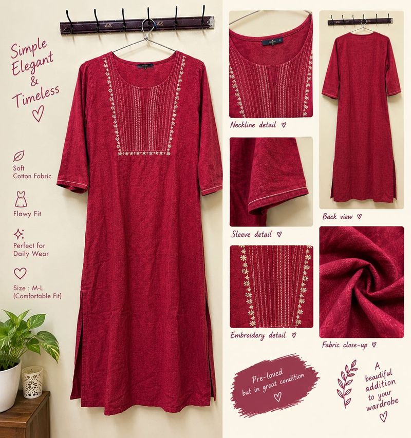 Elegant Embroidered Cotton Kurta