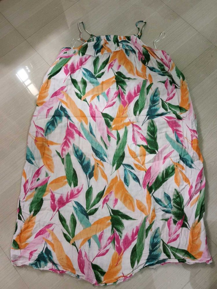 Tropical Leaf Print Maxi Dress for beach d