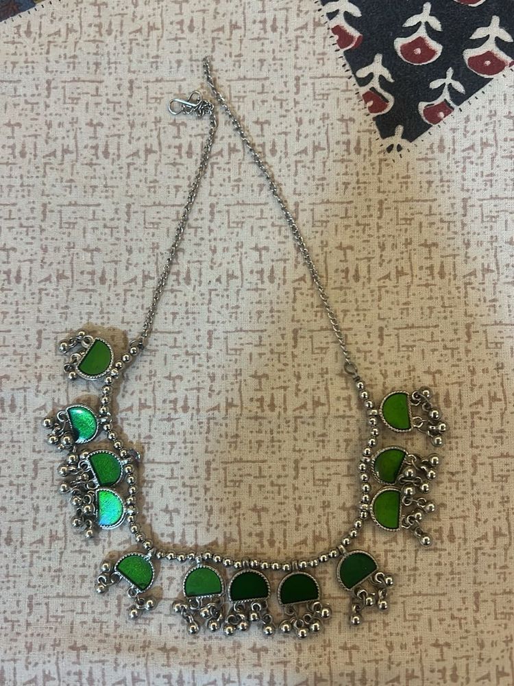 Green Enamel Silver Necklace