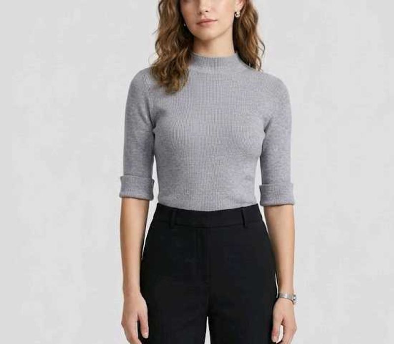 Stylish Grey Mock Neck Sweater