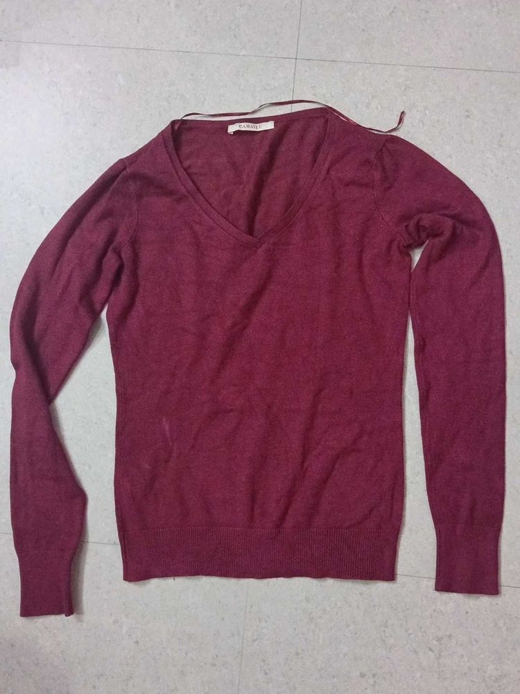 Burgundy V-Neck Sweater