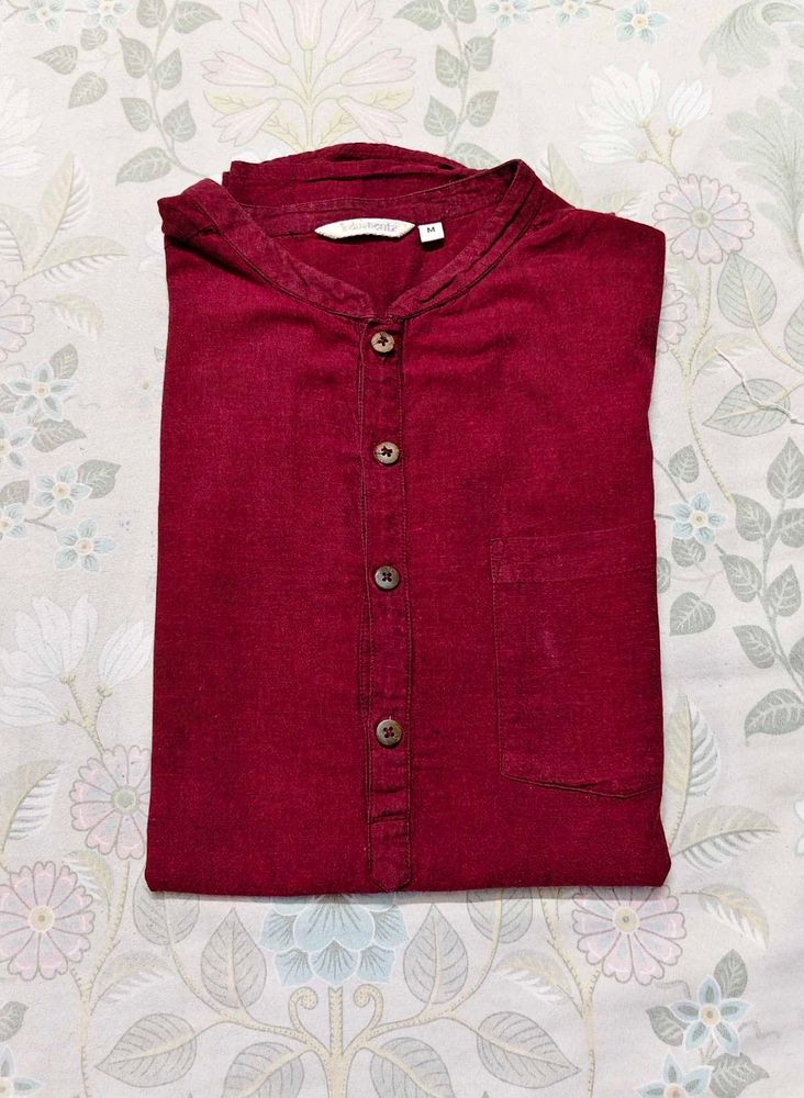 Maroon Mandarin Collar Kurta for men