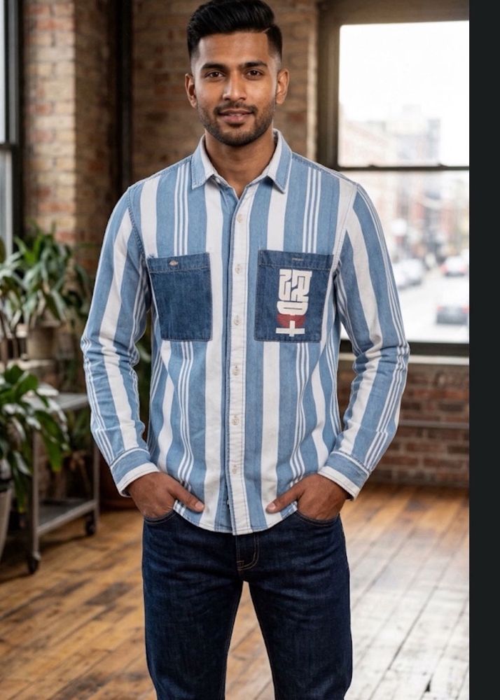 Stylish Striped Denim Shirt