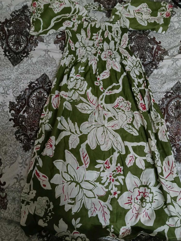 Green Floral Print Maxi Dress
