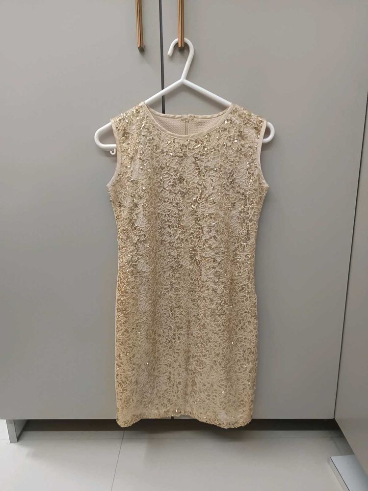 Elegant Champagne Gold Sequin &amp; Crochet Lace Party