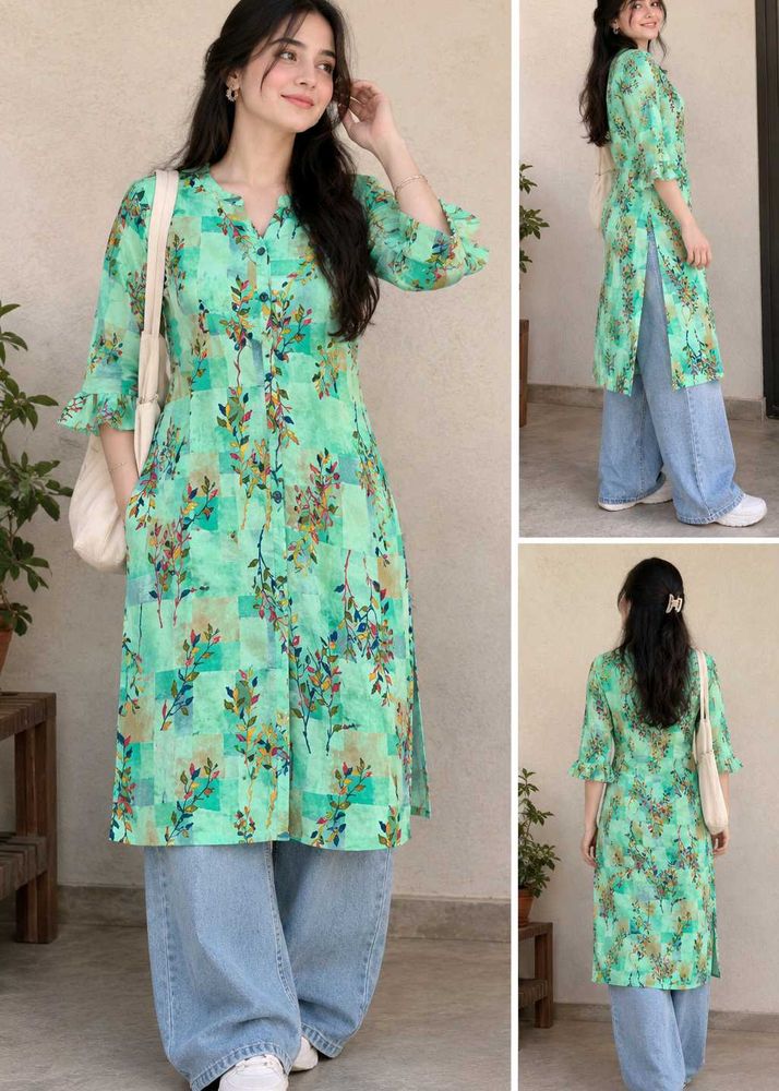 Green Floral Print Kurti