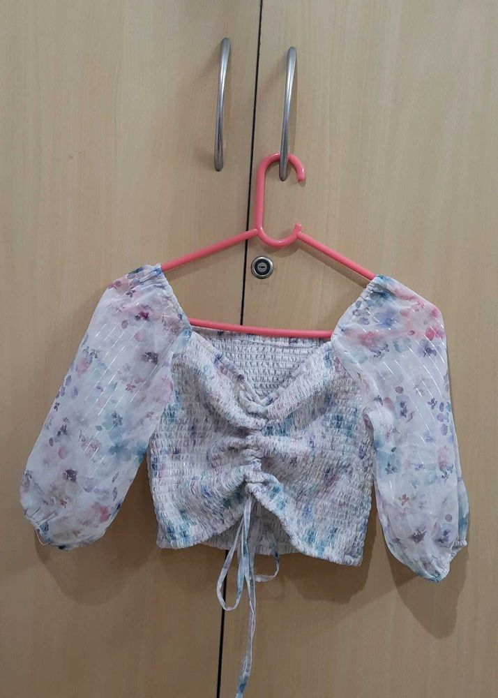 Floral Print Sheer Sleeve Top