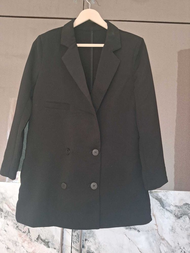 Classic Double-Breasted Black Blazer