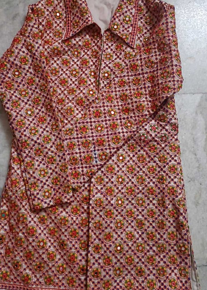 Embroidered Kurta with Mirror Work