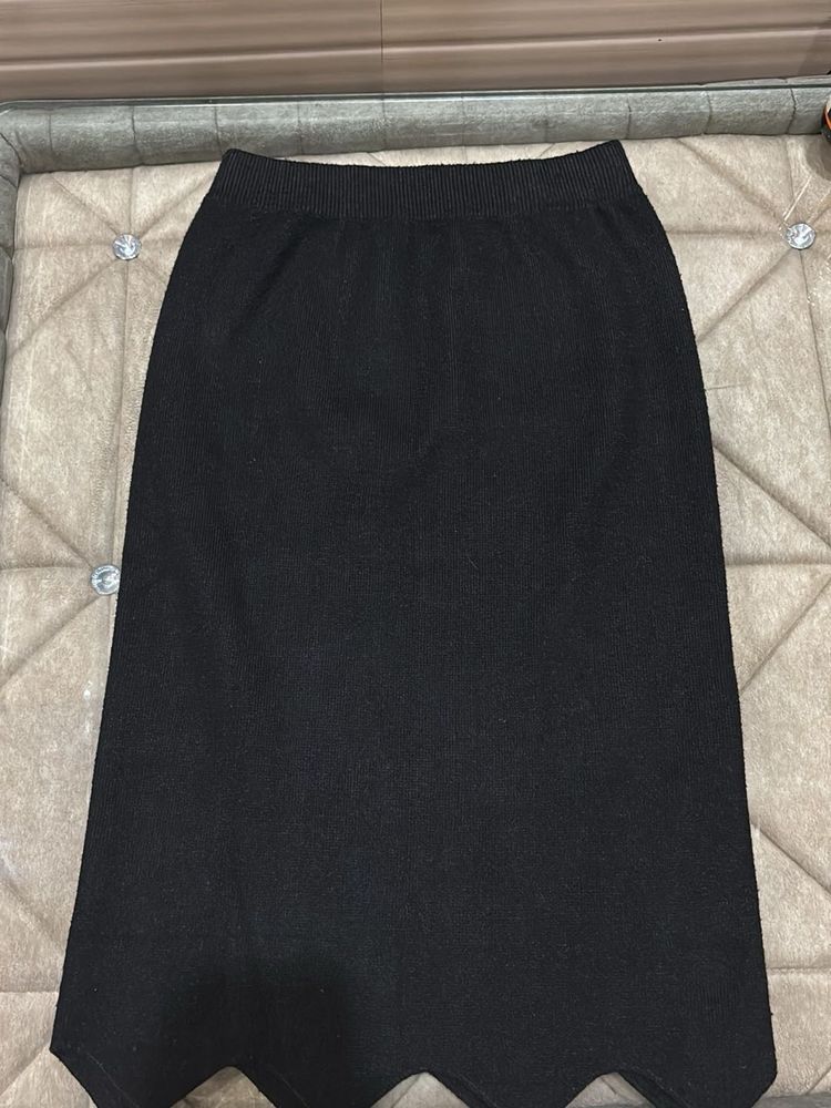 Black Knit Midi Skirt