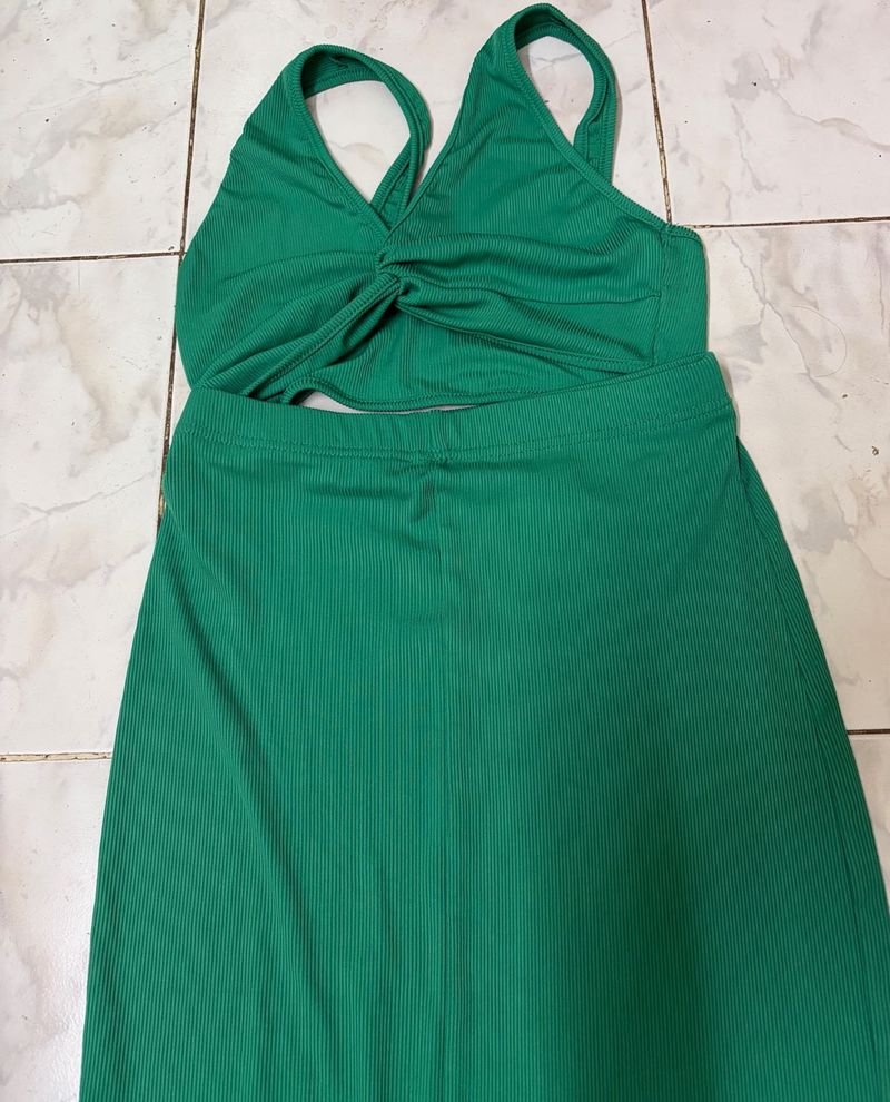 Green Twist Front Cut-Out Dress
