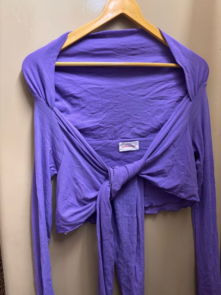 Purple Tie-Front Long Sleeve Top