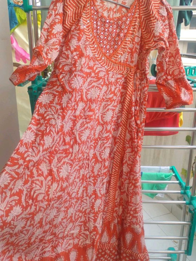 Orange Block Print Kurta