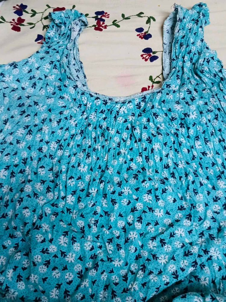 Blue Floral Smocked Blouse