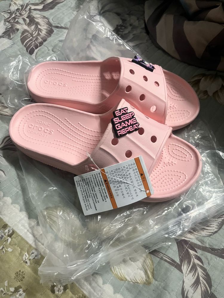 Pink Crocs Slides with Jibbitz