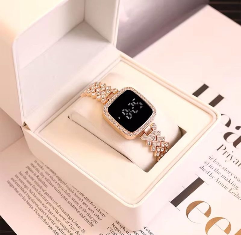 rose gold Stylish Crystal Accent Digital Watch