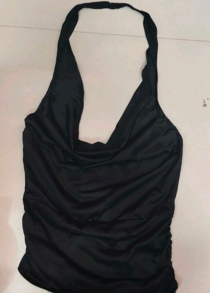 SHEIN BLACK HALTER COWL NECK TOP