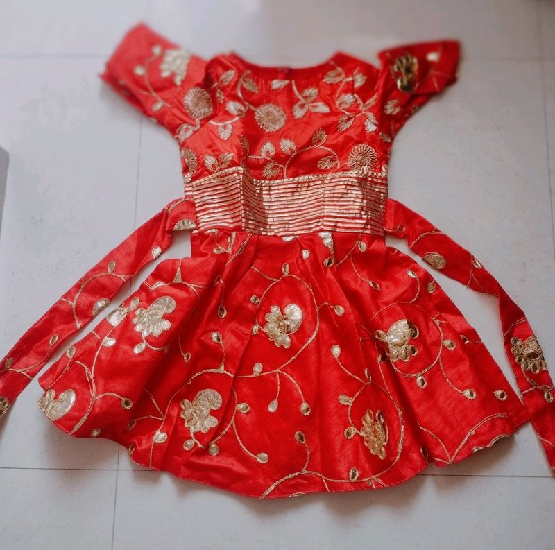Red &amp; Gold Embroidered Dress