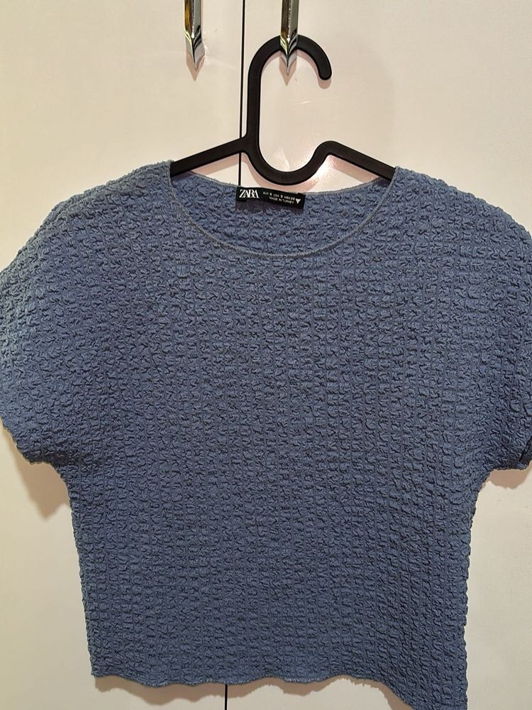 ZARA Textured Blue Top
