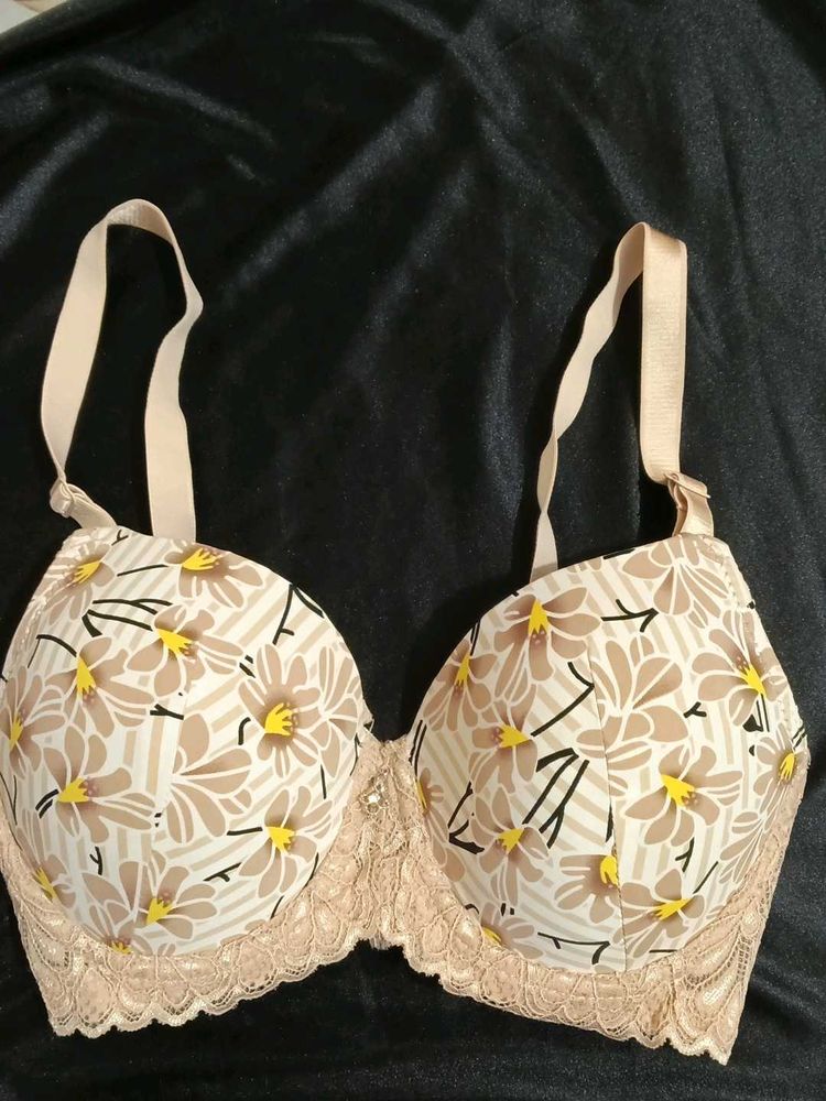 Floral Print Bra with Lace Trim