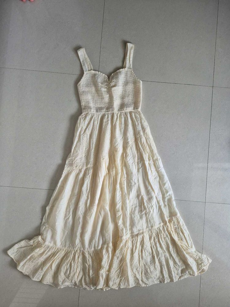Cream Smocked Tiered Sundress