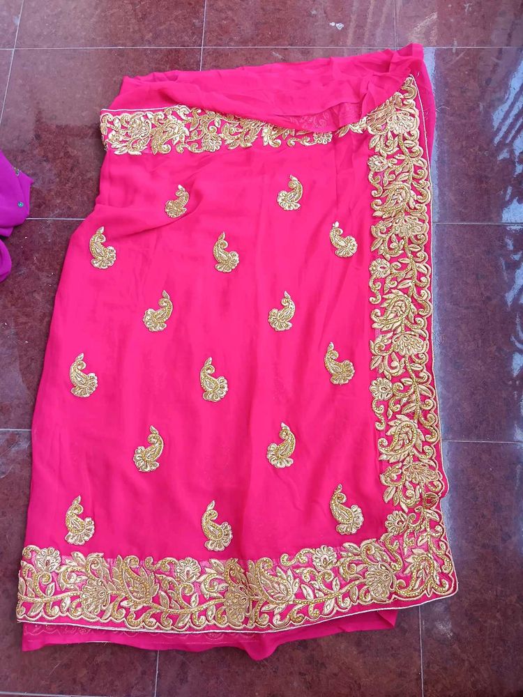 Vibrant Pink Embroidered Saree