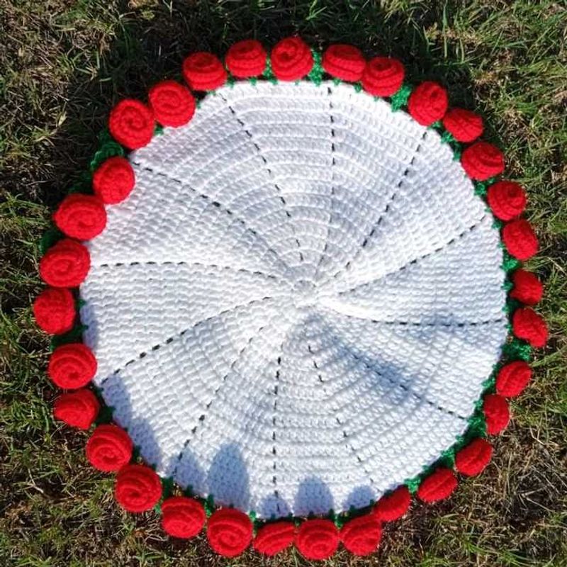 Handmade Crocheted Floral Rug