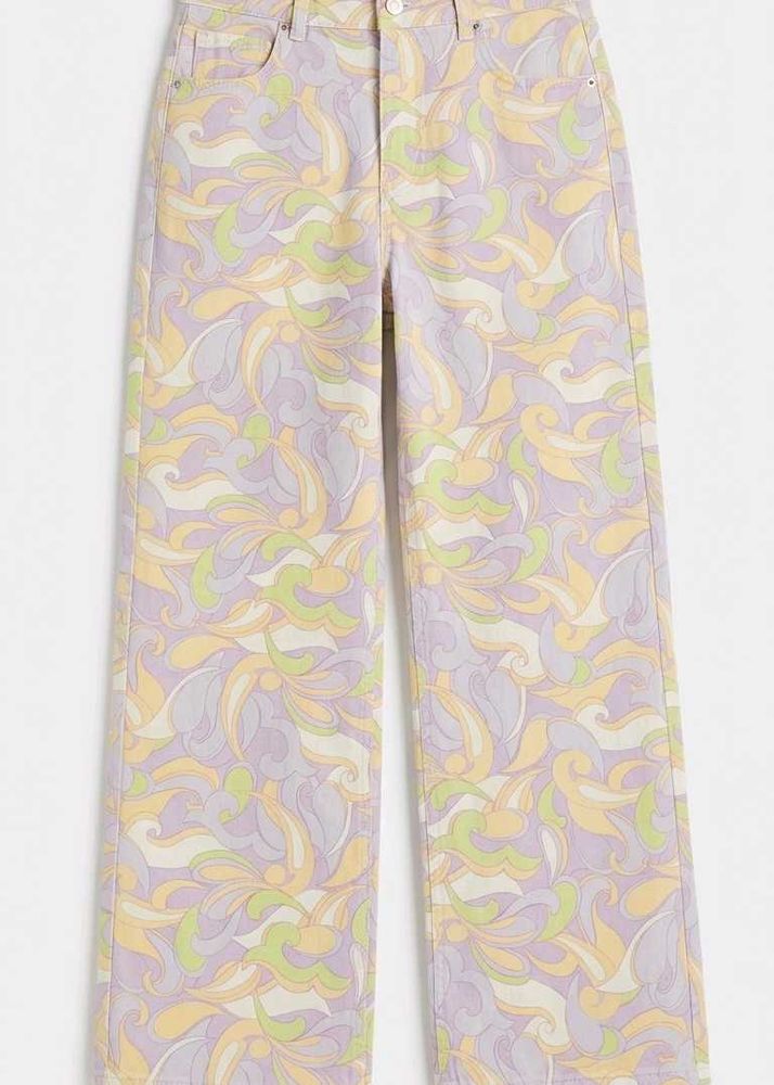 Retro Swirl Print Wide-Leg Jeans