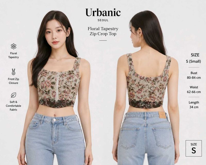 Urbanic Floral Tapestry Zip Crop Top