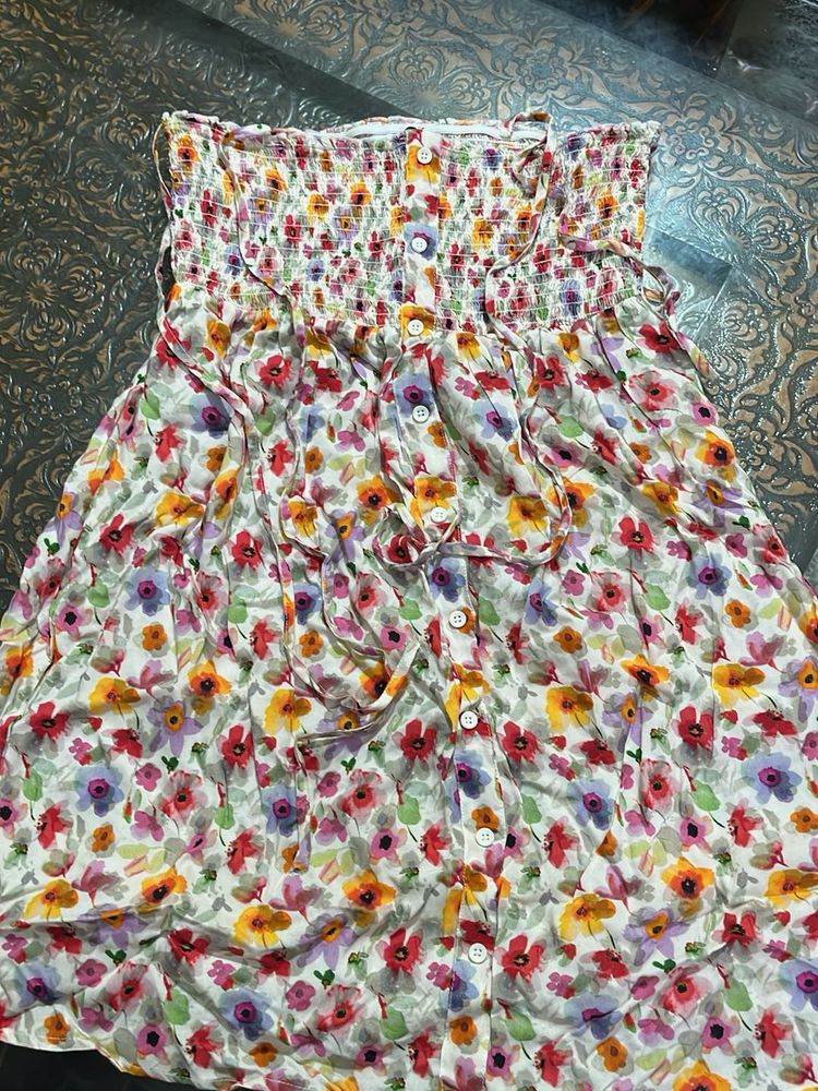 Boho Floral Smocked Strapless Dress