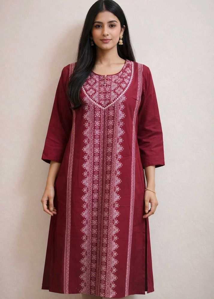 Maroon Embroidered Kurta
