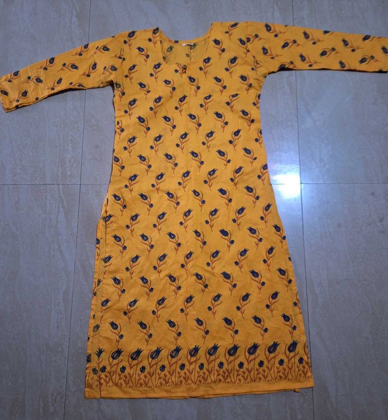 Yellow Printed Kurta
